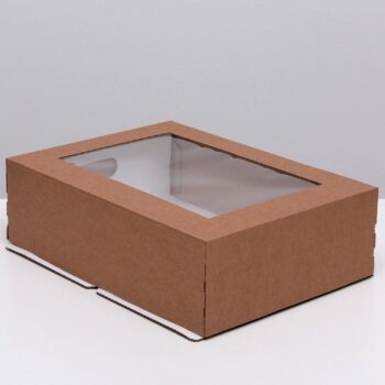 Коробка крафт, кондитерская упаковка с окном, 39*29*12см