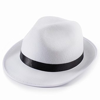 Шляпа 'Гангстера' белая с черной лентой (фетр)