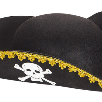 Шляпа Пирата золотая тесьма с черепом черная (фетр)