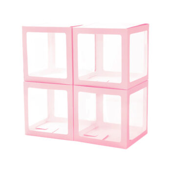 Коробка 30*30*30см д/шаров нежно-розовый с прозрачными вставками