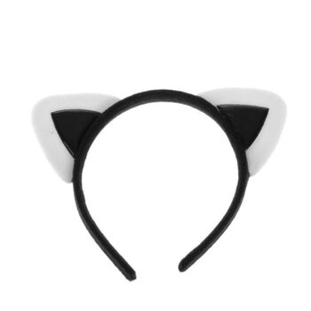 Ободок ушки белые мех с лаковыми вставками черный