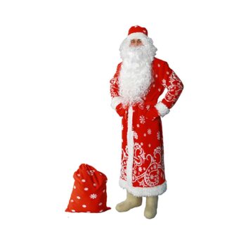 Костюм Дед Мороз р-48-50 полиакрил (шуба,шапка,варежки,пояс,мешок)