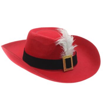 Шляпа красная с пером и лентой