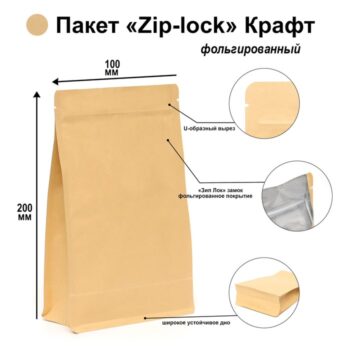 Пакет бумага 20*10см б/ручек Zip-lock фольгированное покрытие