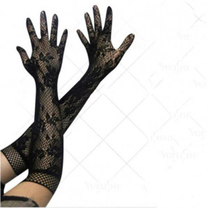Перчатки элегантные кружевные черные длинные