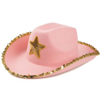 Шляпа Гангстер розовая с золотой звездой пайетка фетр