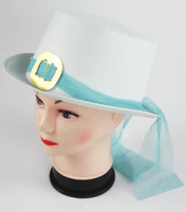 Шляпа Цилиндр белый фетр с голубой лентой