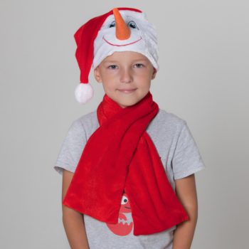Шапка 'Снеговик' в красном колпаке + красный шарф