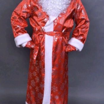 Костюм Дед Мороз р50-56 атлас (халат,рукавицы,кушак,борода,мешок,шапка)